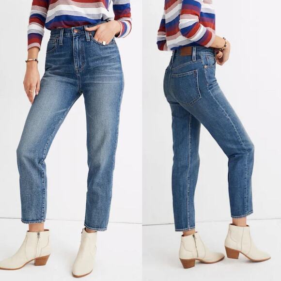 Madewell The Mom Jean High Rise Straight Leg Jeans Medium Blue Wash Size 24 - Picture 1 of 6